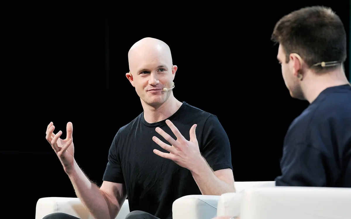 Coinbase CEO Brian Armstrong on stage at TechCrunch Disrupt 2018 (illustrative photo)