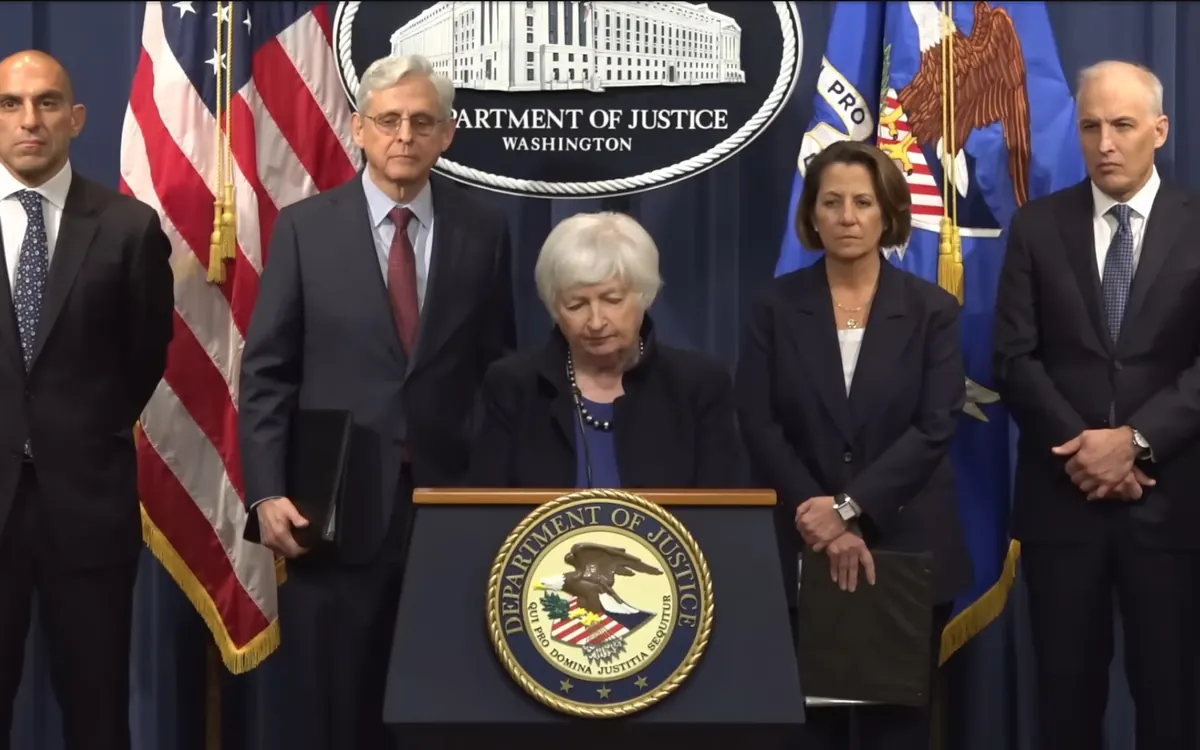 US Justice Department press conference in November 2023 announcing the Binance guilty plea
