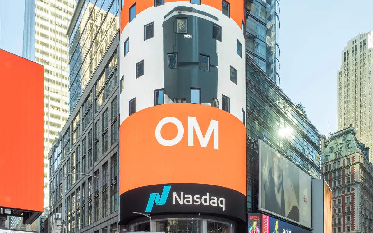 The Nasdaq MarketSite tower with its large digital screens in Times Square, New York