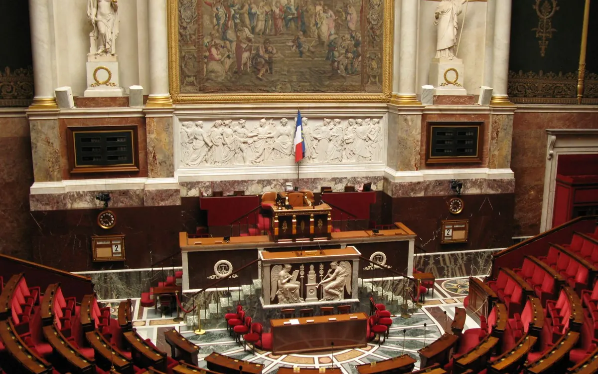 The debating chamber (hémicycle) of the French National Assembly in Paris