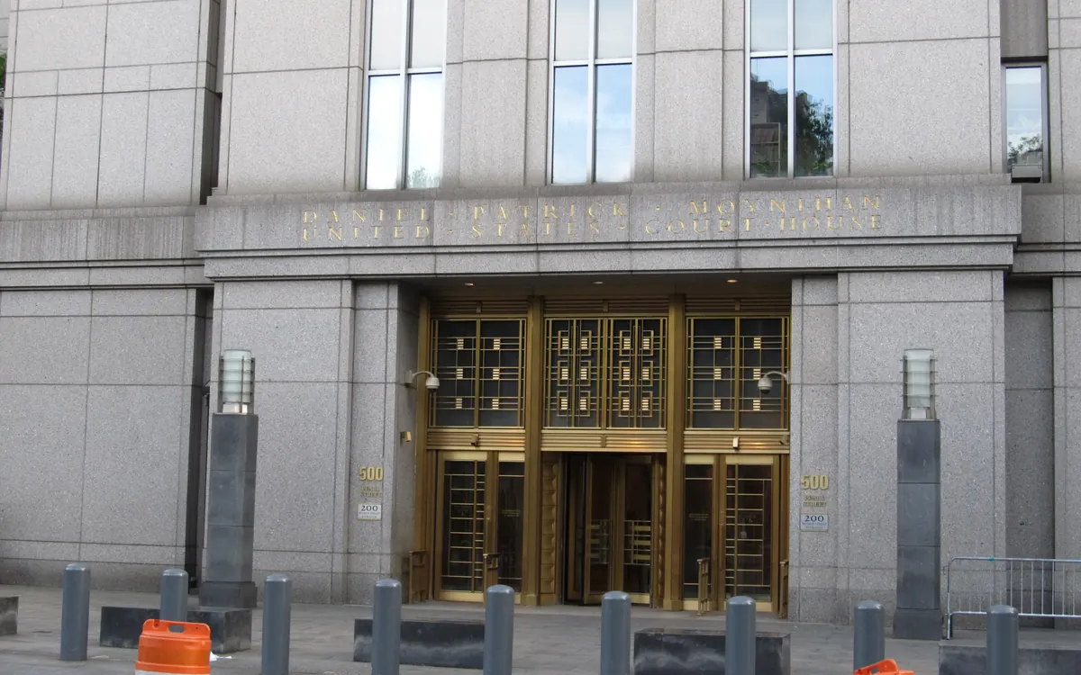 Entrance of the Daniel Patrick Moynihan U.S. Courthouse in Manhattan, New York