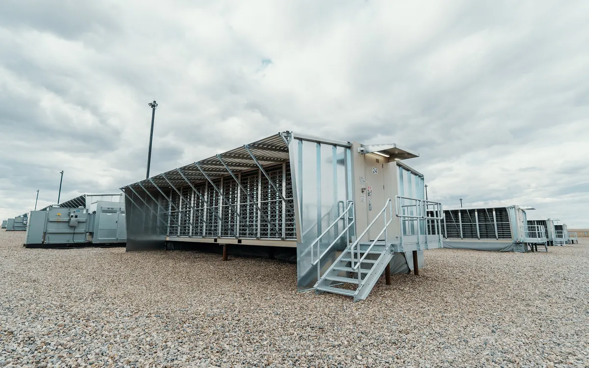 Containerised bitcoin mining units at a Hut 8 site in Medicine Hat, Alberta (illustrative photo)