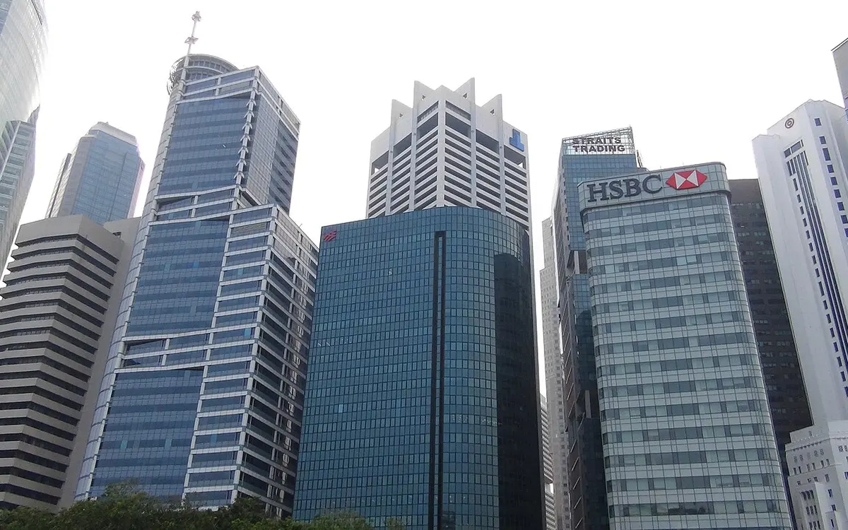 Office towers of Raffles Place, Singapore's financial district, seen from street level (illustrative photo)
