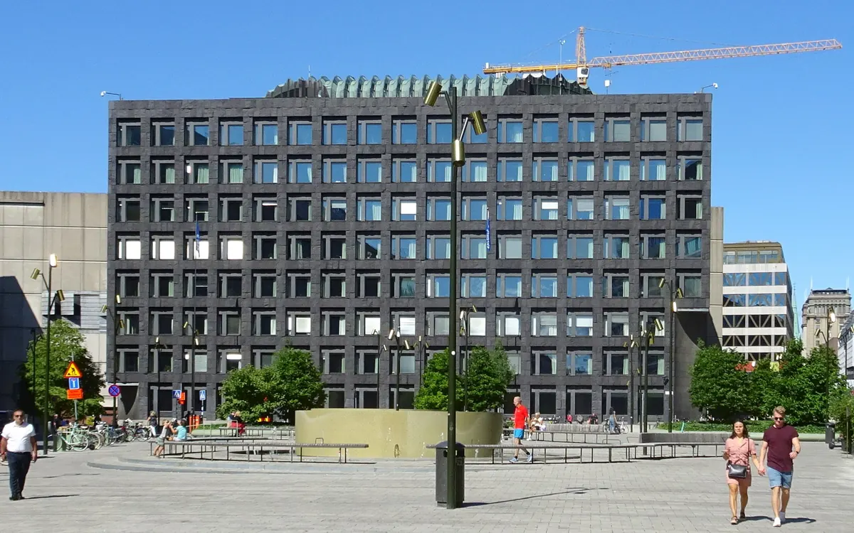 The Sveriges Riksbank headquarters on Brunkebergstorg square in Stockholm